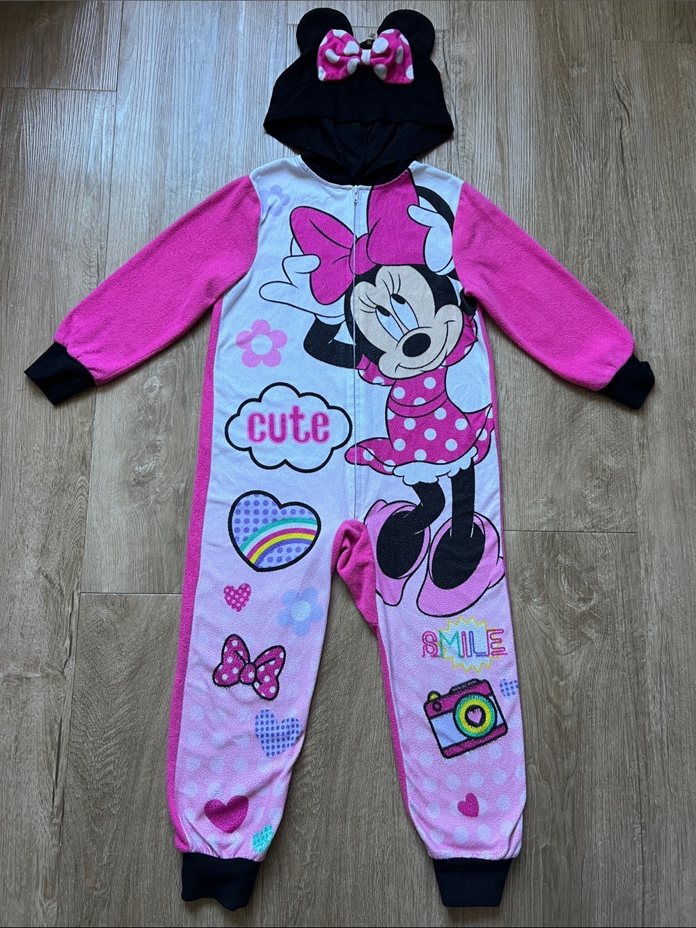Disney Girls Minnie Mouse Multicolor Hooded Onesie Pajamas Size 6